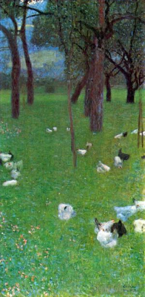 Gustave Klimt œuvres - Après le jardin de pluie avec des poules à Sainte Agathe