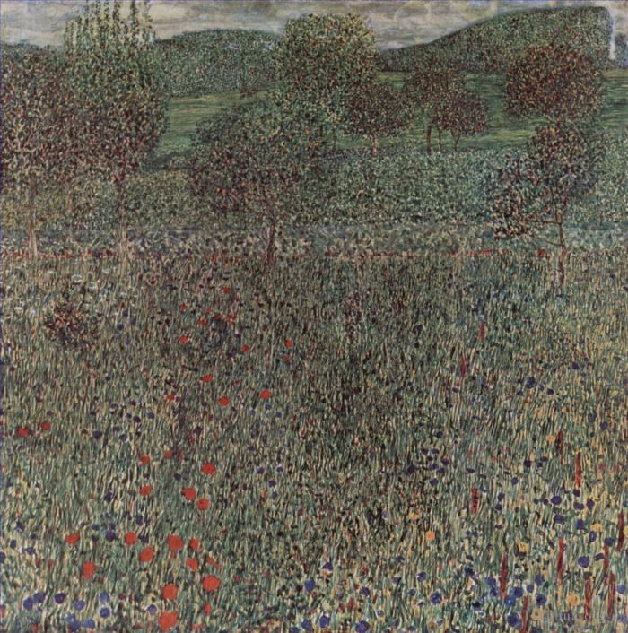 Gustave Klimt Peinture à l'huile - Champ fleuri