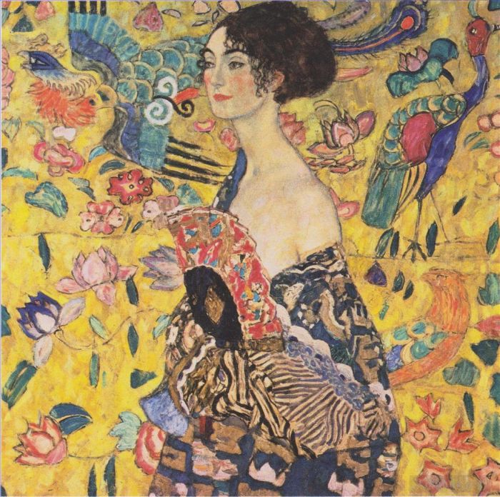 Gustave Klimt Peinture à l'huile - Dame à l'éventail