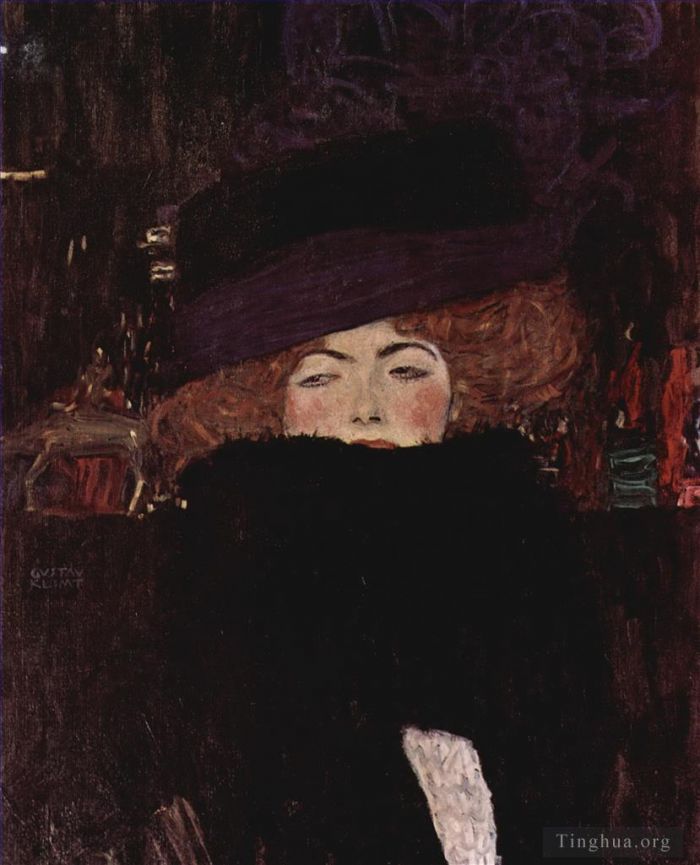 Gustave Klimt Peinture à l'huile - Dame au chapeau et au plumeau