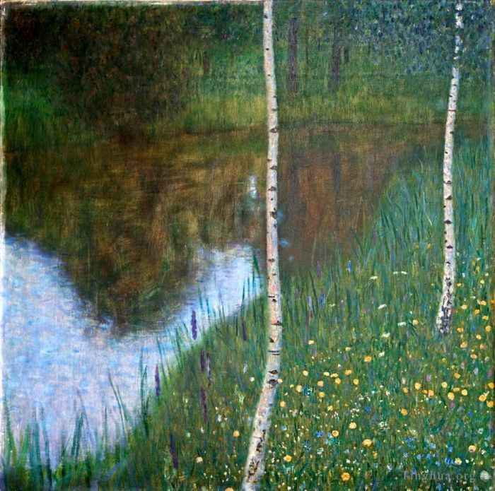 Gustave Klimt Peinture à l'huile - Au bord du lac avec des bouleaux