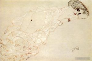 Gustave Klimt œuvres - Nu allongé, allongé sur le ventre et tourné vers la droite