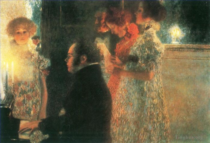 Gustave Klimt Peinture à l'huile - Schubert au piano I