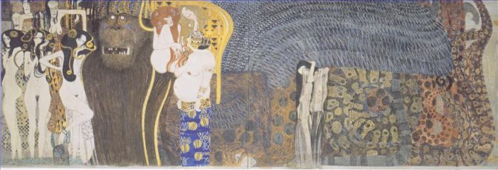 Gustave Klimt Peinture à l'huile - La frise de Beethoven Le mur du fond des puissances hostiles