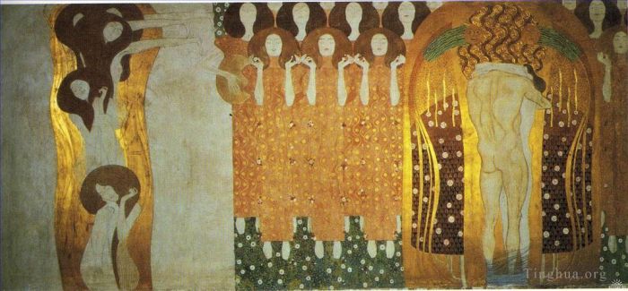 Gustave Klimt Peinture à l'huile - La Frise de Beethoven Le désir de bonheur trouve son repos dans la poésie