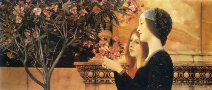 Gustave Klimt Peinture à l'huile - Deux filles avec un laurier-rose