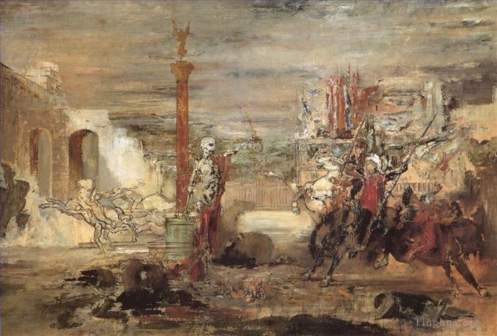 Gustave Moreau Peinture à l'huile - La mort offre des couronnes au vainqueur du tournoi