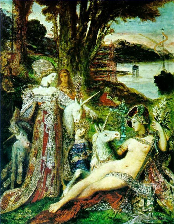 Gustave Moreau Peinture à l'huile - Les licornes