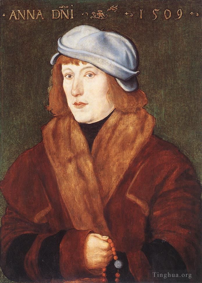 Hans Baldung Peinture à l'huile - Portrait d'un jeune homme au chapelet