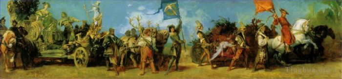 Hans Makart Peinture à l'huile - Le jubilaumszug festwagen du jagd