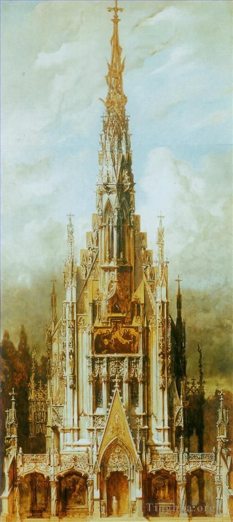 Hans Makart Peinture à l'huile - Gotische grabkirche St Michael Turmfassade