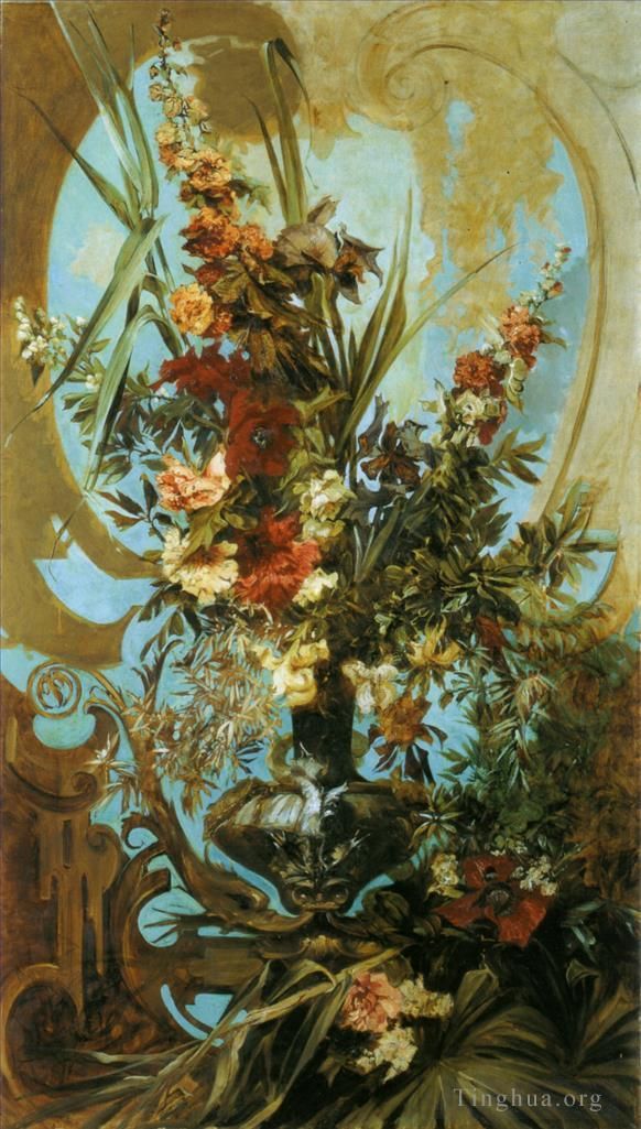 Hans Makart Peinture à l'huile - Grosses fleurs blumenstuck Hans Makart