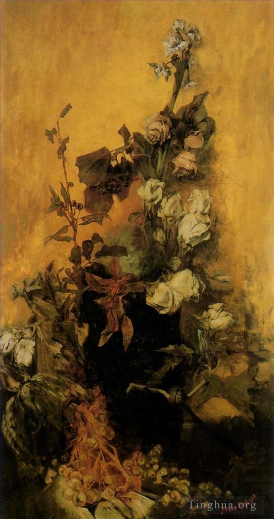 Hans Makart Peinture à l'huile - Stilleben mit rosen flower Hans Makart