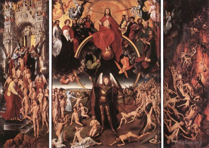 Hans Memling Peinture à l'huile - Triptyque du Jugement dernier ouvert 1467