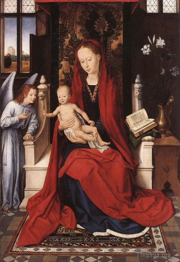 Hans Memling Peinture à l'huile - Vierge trônant avec l'Enfant et l'Ange 1480