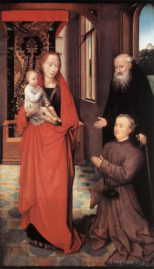 Hans Memling Peinture à l'huile - Vierge à l'Enfant avec saint Antoine abbé et un donateur 1472