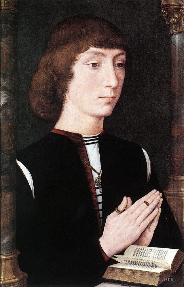 Hans Memling Peinture à l'huile - Jeune homme en prière 1475