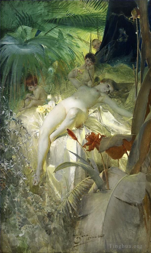 Hans Zatzka Peinture à l'huile - Cupidon et nu