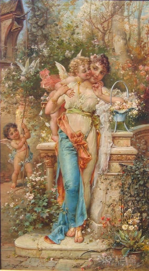 Hans Zatzka Peinture à l'huile - Ange floral et beauté