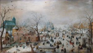 Hendrick Avercamp œuvres - Une scène sur la glace près d'un paysage hivernal de la ville