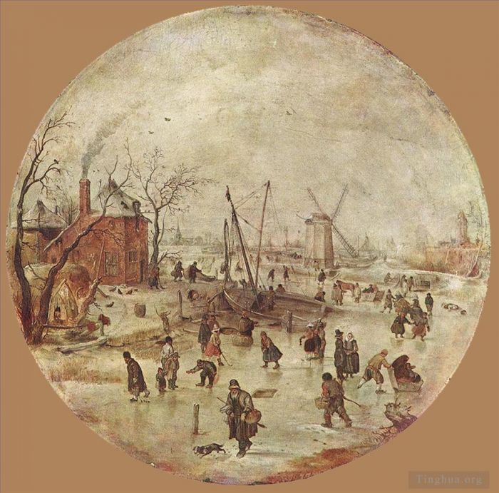 Hendrick Avercamp Peinture à l'huile - Paysage d'hiver avec des patineurs