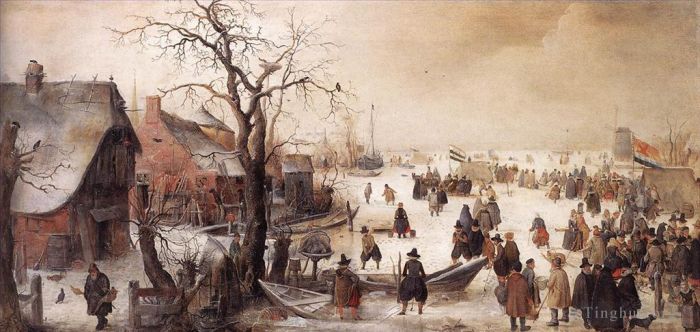 Hendrick Avercamp Peinture à l'huile - Scène d'hiver sur un canal