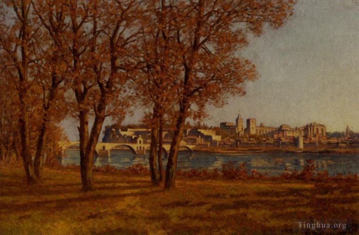 Henri-Joseph Harpignies Peinture à l'huile - Le Château Des Papes À Avignon