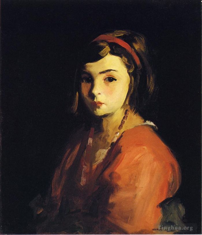 Robert Henri Peinture à l'huile - Petite fille en rouge