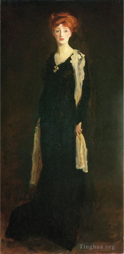 Robert Henri Peinture à l'huile - O en noir avec foulard alias Marjorie Organ Henri