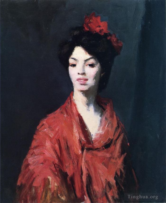 Robert Henri Peinture à l'huile - Femme espagnole dans un châle rouge