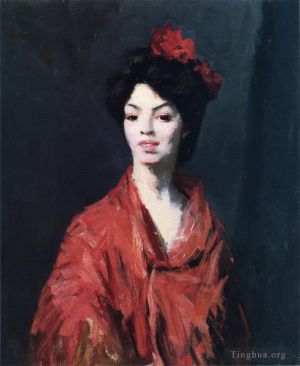 Robert Henri œuvres - Femme espagnole dans un châle rouge