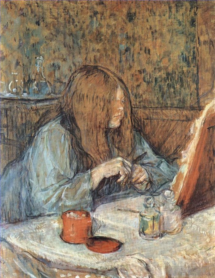Henri de Toulouse-Lautrec Peinture à l'huile - Madame poupoule à sa coiffeuse 1898