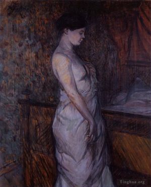 Henri de Toulouse-Lautrec œuvres - Femme en chemise debout près d'un lit Madame Poupoule 1899
