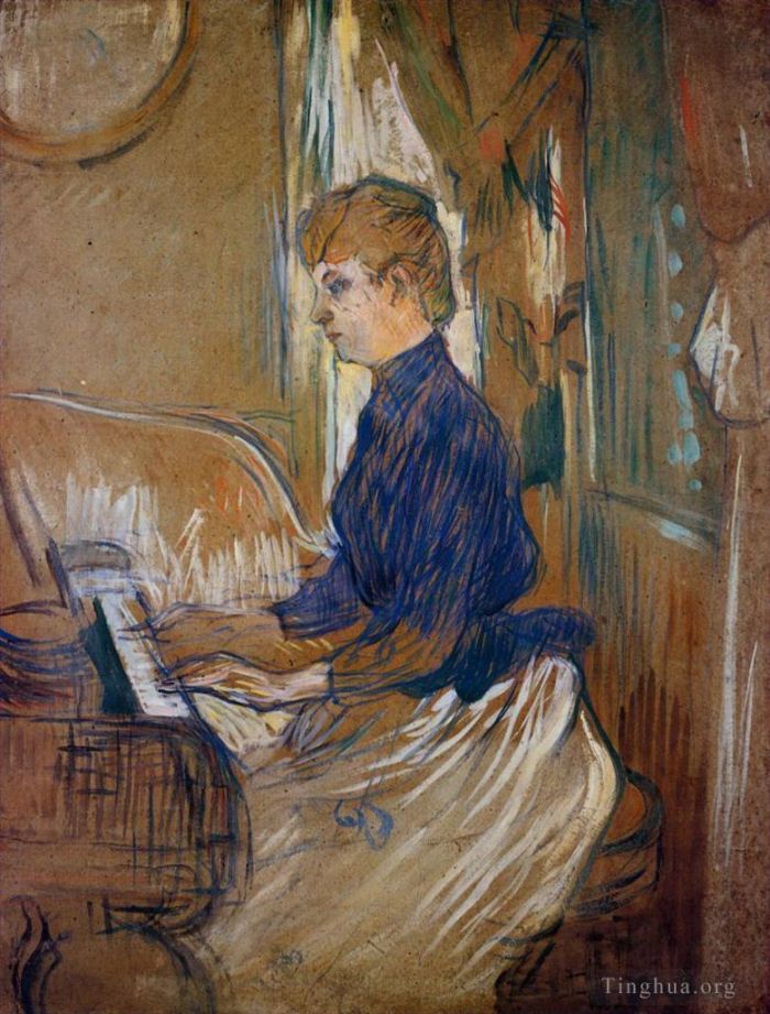 Henri de Toulouse-Lautrec Types de peintures - Au piano madame juliette pascal dans le salon du château de malrome 1896