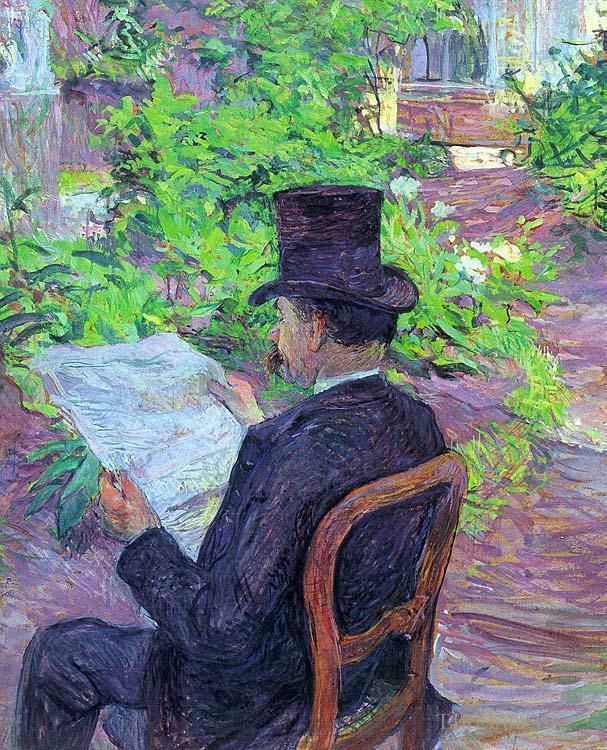 Henri de Toulouse-Lautrec Types de peintures - Désir Dehau lisant un journal dans le jardin 1890