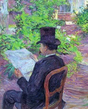 Henri de Toulouse-Lautrec œuvres - Désir Dehau lisant un journal dans le jardin 1890