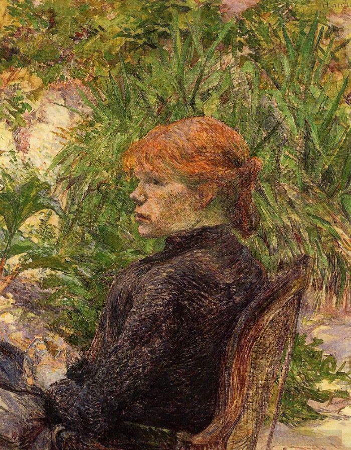 Henri de Toulouse-Lautrec Types de peintures - Femme aux cheveux rouges assise dans le jardin de la forêt 1889