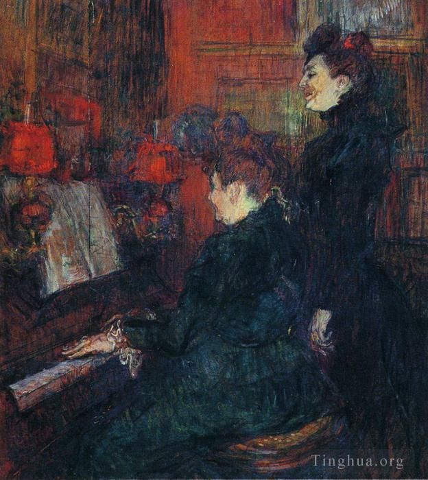 Henri de Toulouse-Lautrec Types de peintures - La leçon de chant la maîtresse mlle dihau avec mme faveraud 1898