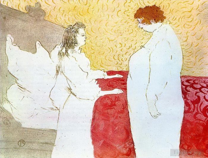 Henri de Toulouse-Lautrec Types de peintures - Ils femme au lit de profil se levant 1896