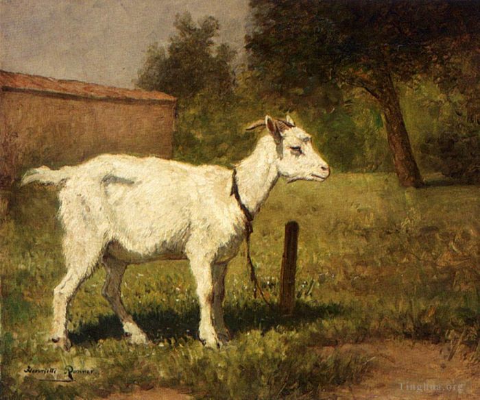 Henriette Ronner-Knip Peinture à l'huile - Une chèvre dans un mouton animal pré