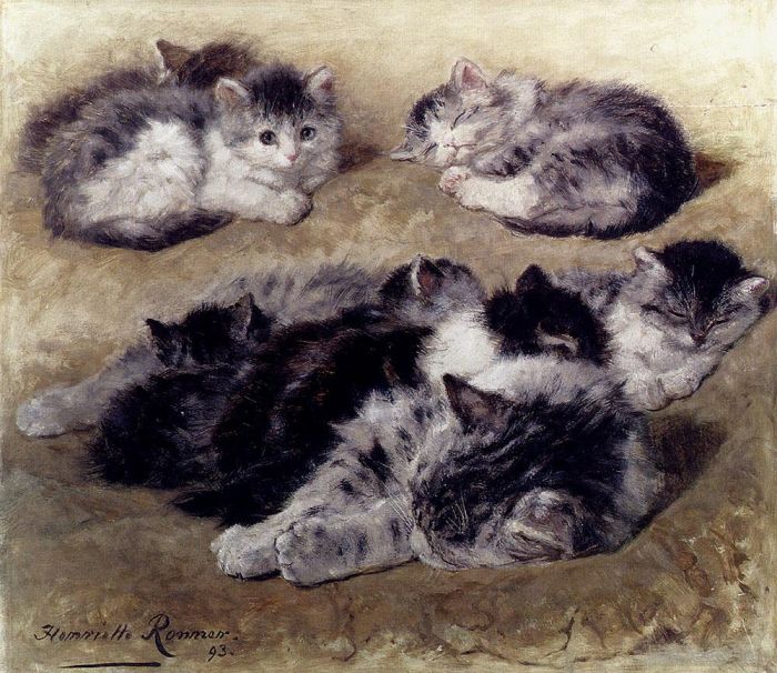 Henriette Ronner-Knip Peinture à l'huile - Une étude sur les chats