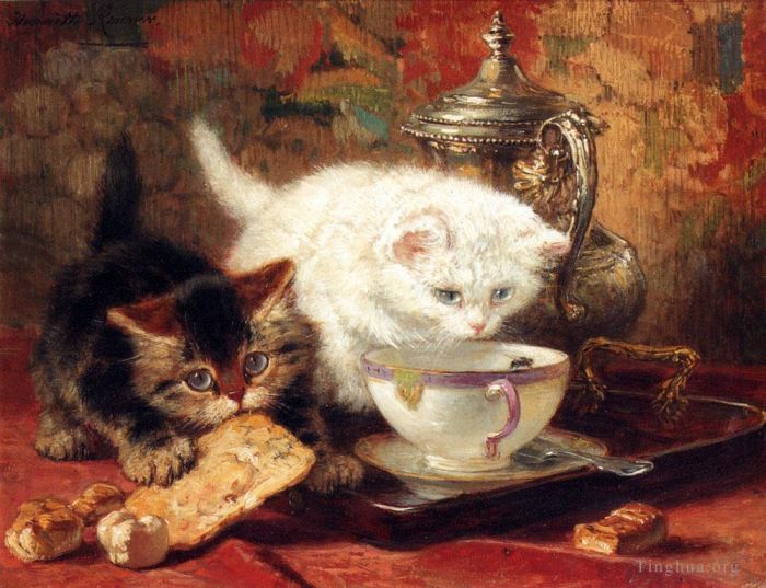 Henriette Ronner-Knip Peinture à l'huile - Goûter au thé