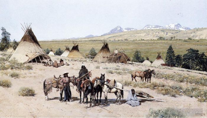 Henry François Farny Peinture à l'huile - Campement indien