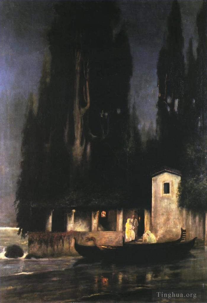 Henryk Siemiradzki Peinture à l'huile - Départ d'une île la nuit