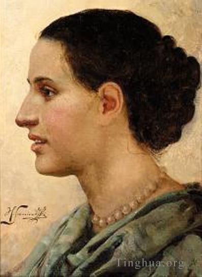 Henryk Siemiradzki Peinture à l'huile - Portrait d'une jeune femme
