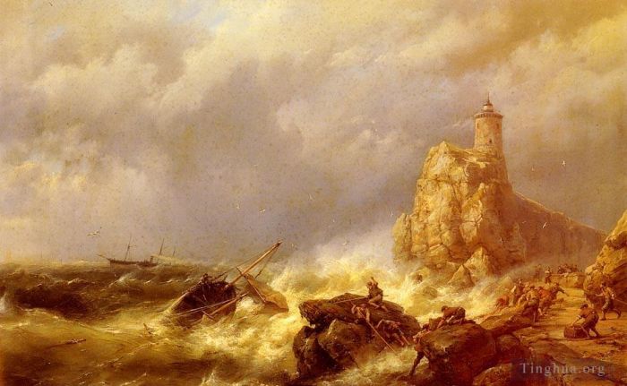 Hermanus Koekkoek Snr Peinture à l'huile - Un naufrage dans une mer agitée