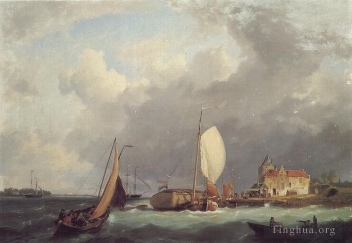 Hermanus Koekkoek Snr Peinture à l'huile - Expédition au large des côtes néerlandaises