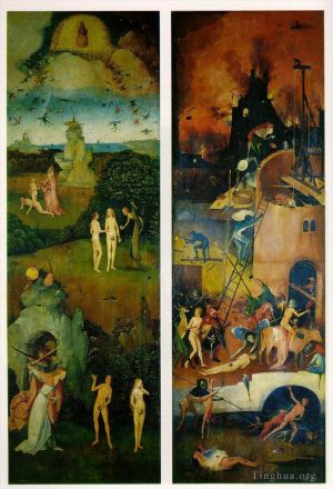 Jérôme Bosch œuvres - Paradis et Enfer panneaux gauche et droit d'un triptyque moral