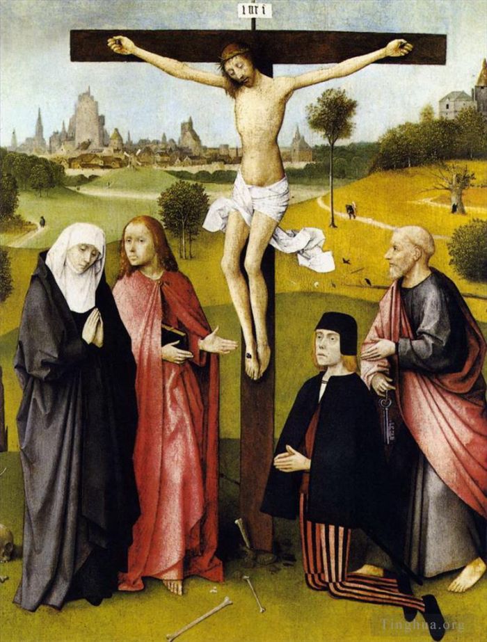 Jérôme Bosch Peinture à l'huile - Crucifixion avec un donateur 1485