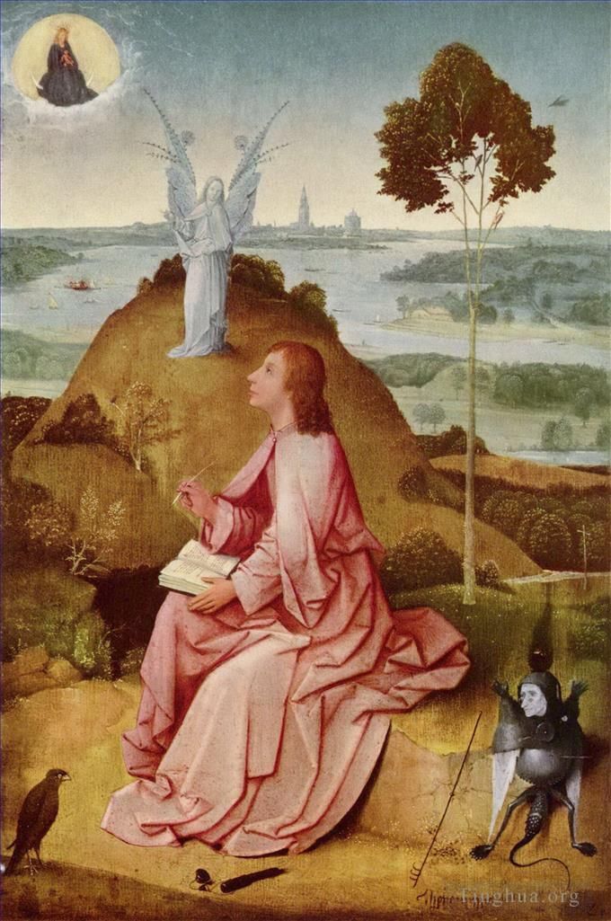 Jérôme Bosch Peinture à l'huile - Saint Jean l'évangéliste à Patmos 1485